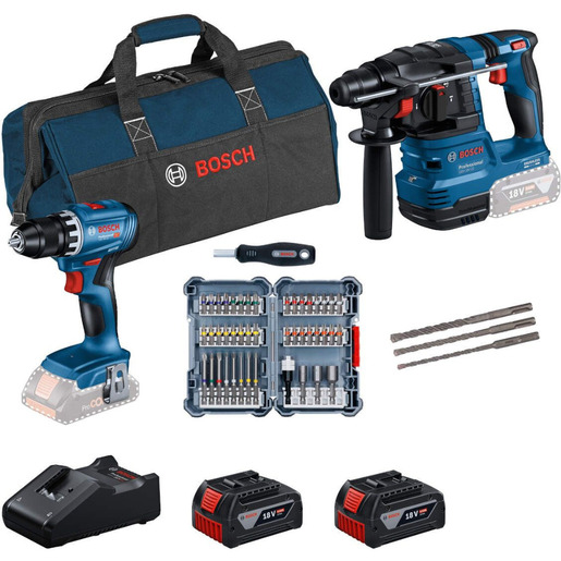 Bosch Professional Kombo set GSR 18V-45 + GBH 18V-22 + ACC sets + 2 x GBA 4.0Ah + GAL 18V-40 + Karton 0615V0003D