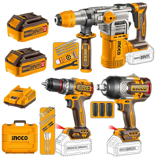 INGCO COSLI250281E aku set (buš 96nm+hamer+ud.odvijač 1350nm) super