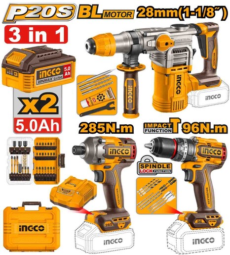 INGCO COSLI250693E aku set (hamer+buš 96nm+ud odvijač 285nm) super