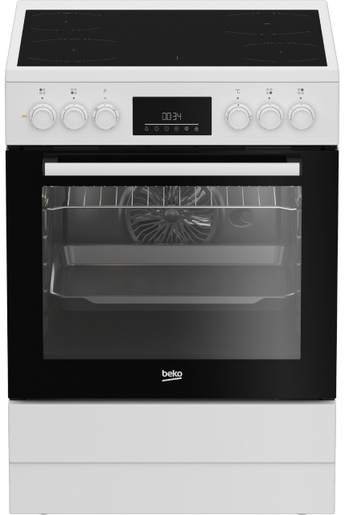 Beko električni šporet FBE67300WD, Staklokeramička ploča, Ventilatorska rerna, belo-crni