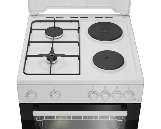 Beko kombinovani šporet FBE 64010 WDN, Ringle + Plin, Ventilatorska rerna, belo-crna