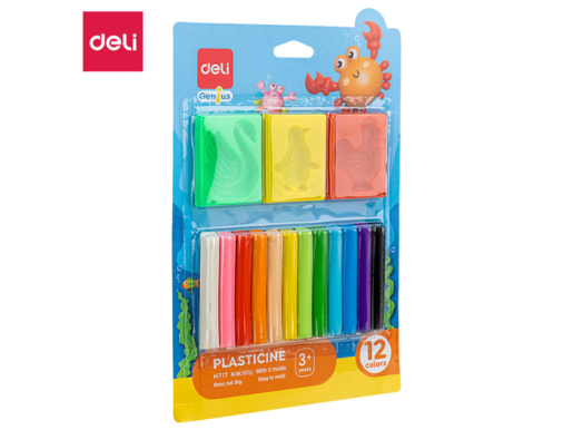 DELI PLASTELIN  160G - 12 BOJA SA 3 ŠABLONA ŽIVOTINJE EH717