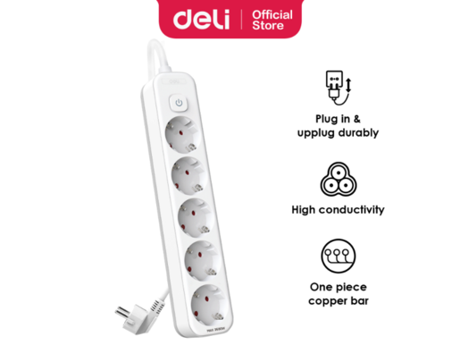 DELI PRODUŽNI KABL  SA PREKIDAČEM 5 UTIČNICA I 3m DUŽINE ET438