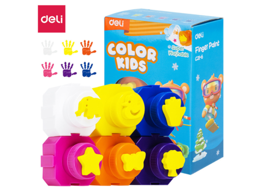 DELI BOJA ZA PRSTE TEMPERA  6 X 18ML SA ŠABLONIMA EC21-6