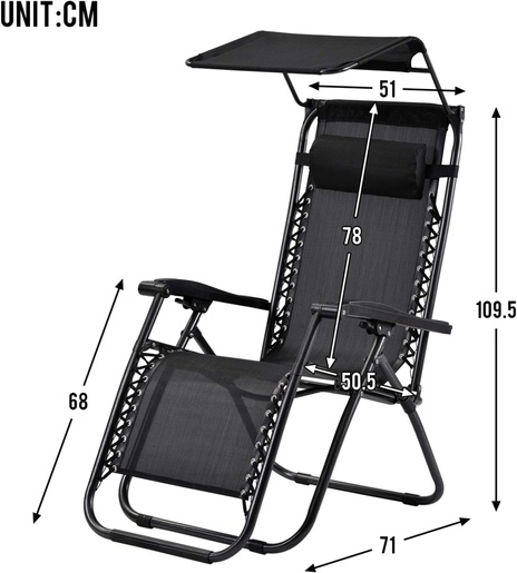 BOLZZ PODESIVA BAŠTENSKA FOTELJA SA TENDOM BLACK BOLFOTBLK