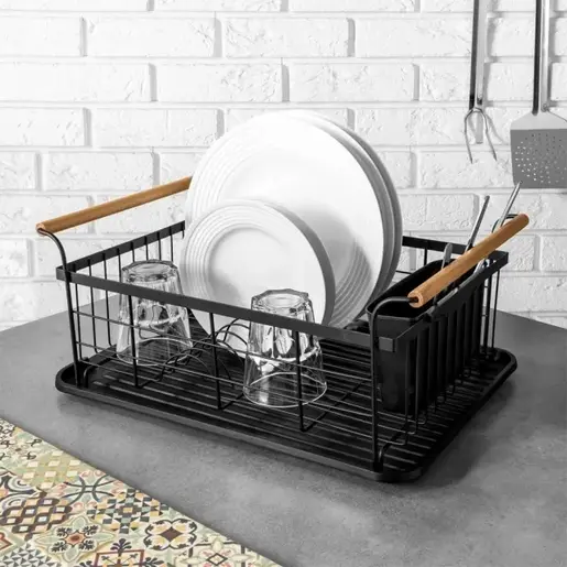 Vilde 150623 - Metalni ocedjivac za sudove sa drvenim drskama 42,5 x 29,5 x 19 c