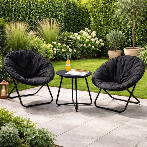 Baštenski set Gnezdo 2 sklopive fotelje i stočić - crna