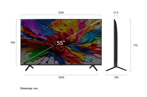 LG QNED TV 55QNED92A6A, 4K Ultra HD, WebOS Smart TV, α8 AI Processor 4K Gen2, α8 AI Super Upscaling 4K, FILMMAKER MODE™, AI Chatbot