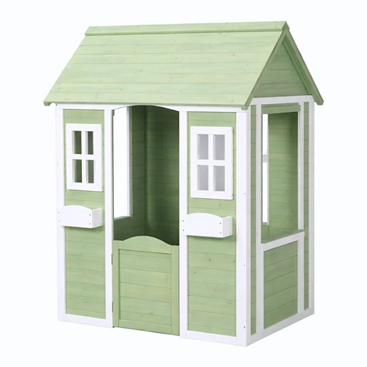 KINDER HOME Dečija drvena kućica za igru na otvorenom – baštenska kućica za decu, zelena i bela, 107×90×144 cm C1101