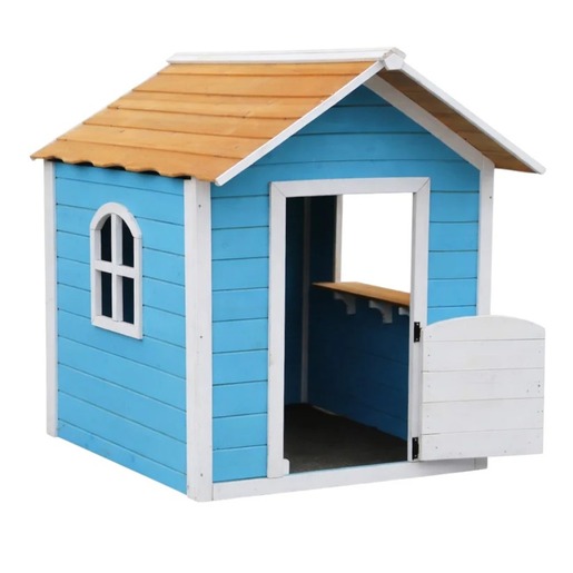 KINDER HOME Dečija drvena kućica za igru – Za igranje uloga, dvorište i baštu, plava, 118×138×132,5 WKP-1113
