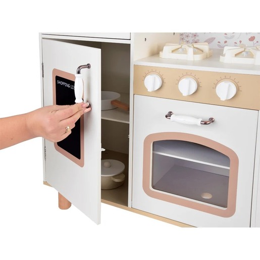KINDER HOME Dečija drvena kuhinja – vintage stil sa elektronskim pločama za kuvanje, svetlima, zvucima i funkcionalnim dodacima V10C790F