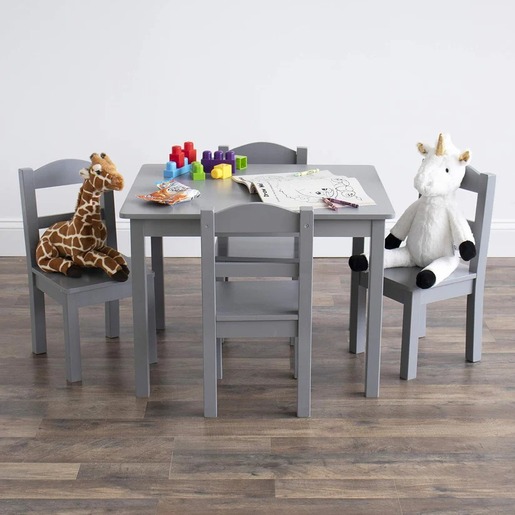 KINDER HOME Dečiji sto sa 4 stolice – Drveni dečiji sto za igru i učenje, sivi set TF-6645-G