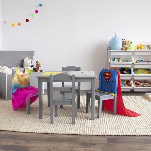 KINDER HOME Dečiji sto sa 4 stolice – Drveni dečiji sto za igru i učenje, sivi set TF-6645-G