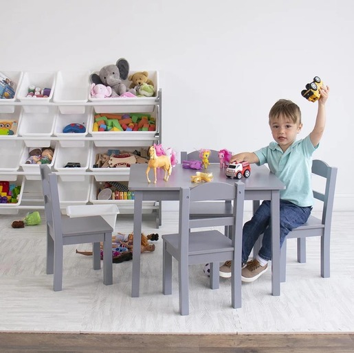 KINDER HOME Dečiji sto sa 4 stolice – Drveni dečiji sto za igru i učenje, sivi set TF-6645-G