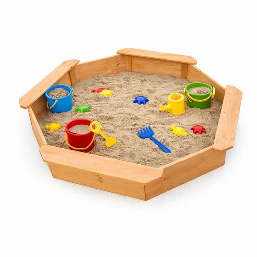KINDER HOME Dečiji drveni peskarnik – model sa 8 strana i 4 sedišta, 134,5×134,5 cm WSB-1345