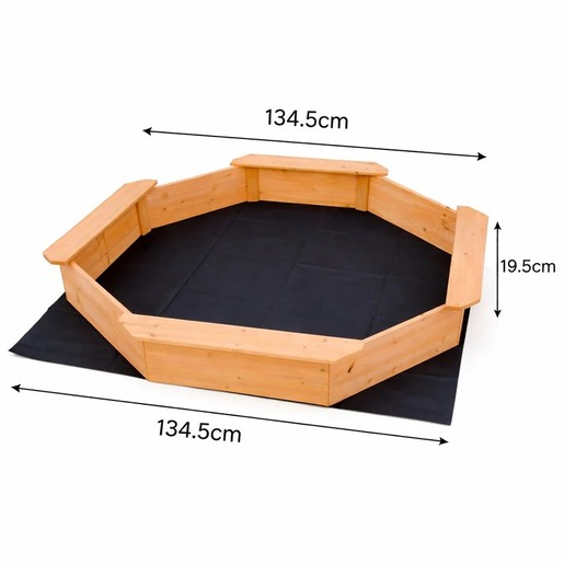 KINDER HOME Dečiji drveni peskarnik – model sa 8 strana i 4 sedišta, 134,5×134,5 cm WSB-1345