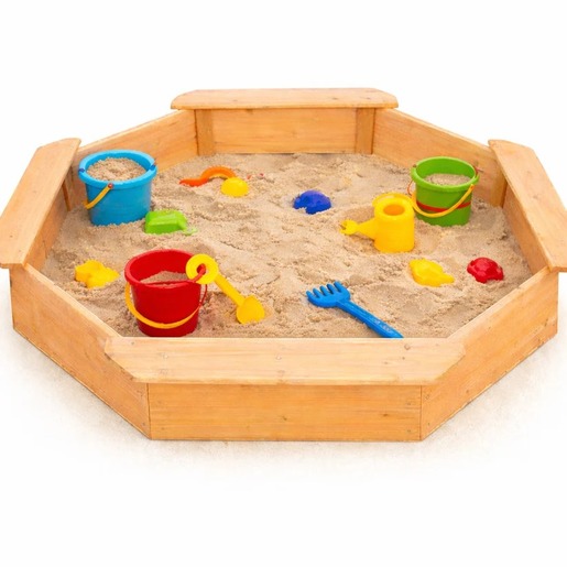 KINDER HOME Dečiji drveni peskarnik – model sa 8 strana i 4 sedišta, 134,5×134,5 cm WSB-1345