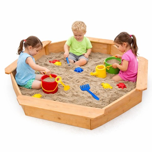 KINDER HOME Dečiji drveni peskarnik – model sa 8 strana i 4 sedišta, 134,5×134,5 cm WSB-1345