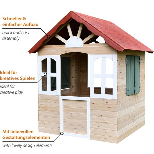 KINDER HOME Dečija drvena kućica za igru na otvorenom - za dvorište i baštu, 115×102×129 cm C996