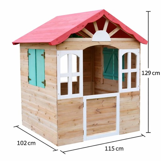 KINDER HOME Dečija drvena kućica za igru na otvorenom - za dvorište i baštu, 115×102×129 cm C996