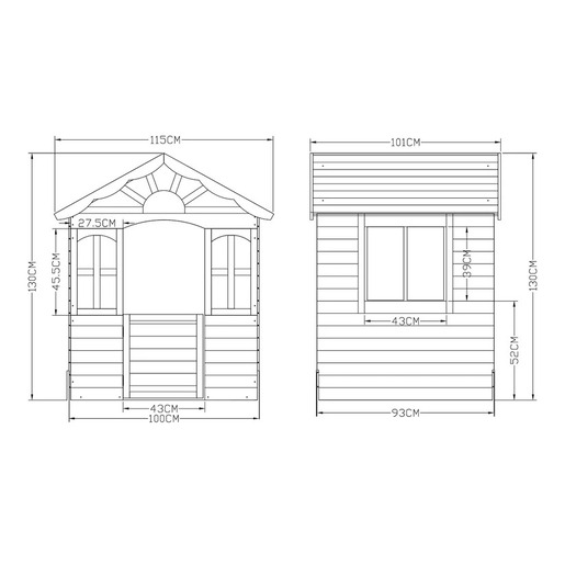 KINDER HOME Dečija drvena kućica za igru na otvorenom - za dvorište i baštu, 115×102×129 cm C996
