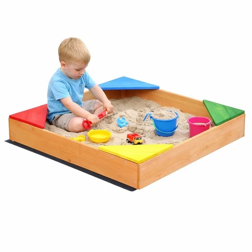 KINDER HOME Dečiji drveni peskarnik sa 4 sedišta – 90x90 cm, za dvorište i baštu WSB-900