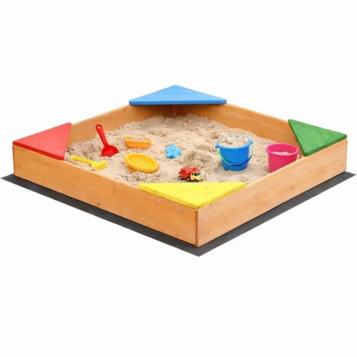 KINDER HOME Dečiji drveni peskarnik sa 4 sedišta – 90x90 cm, za dvorište i baštu WSB-900