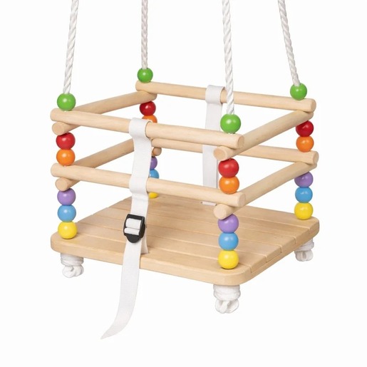 KINDER HOME Dečija drvena ljuljaška sa kaišem i bočnim stranama – do 70 kg, 30×30 cm JXS-3025
