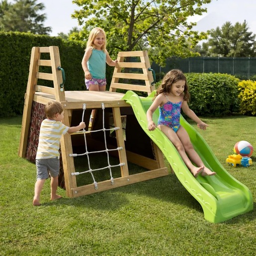 KINDER HOME Dečiji drveni tobogan sa penjalicom za dvorište, 285×152×123 cm SF9