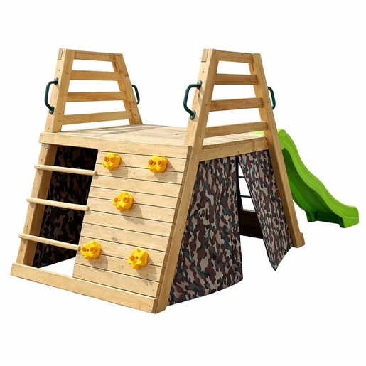 KINDER HOME Dečiji drveni tobogan sa penjalicom za dvorište, 285×152×123 cm SF9