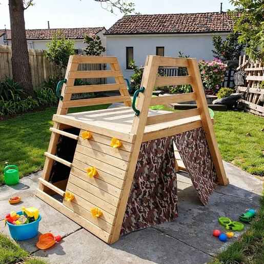 KINDER HOME Dečiji drveni tobogan sa penjalicom za dvorište, 285×152×123 cm SF9