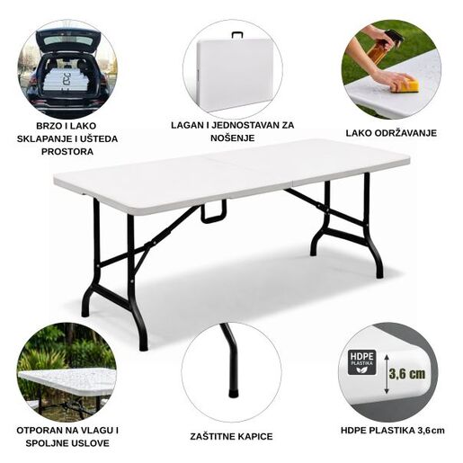 ePRO sklopivi baštenski sto 180x74x74cm, metal-plastika