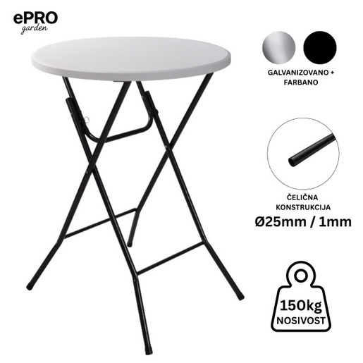 ePRO sklopivi baštenski barski sto Ø80 110cm, metal-plastika