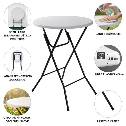 ePRO sklopivi baštenski barski sto Ø80 110cm, metal-plastika