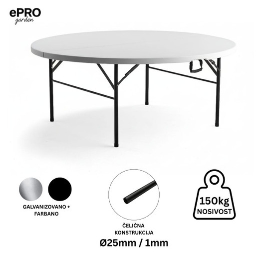 ePRO sklopivi baštenski sto Ø152 74cm, metal-plastika