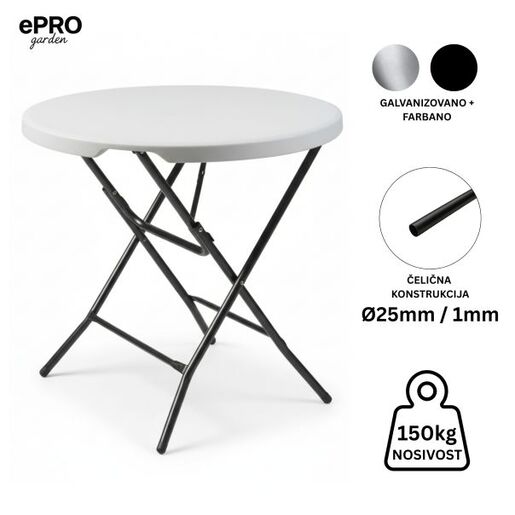 ePRO sklopivi baštenski sto Ø80 74cm, metal-plastika
