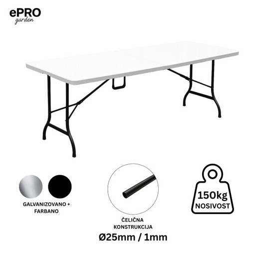 ePRO sklopivi baštenski sto 152x74x70cm, metal-plastika