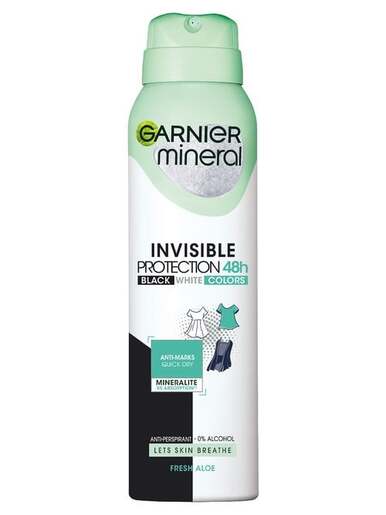 Garnier Mineral Deo Invisible Black, White & Colors Fresh Aloe Sprej 150 ml