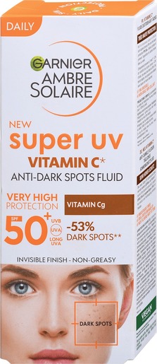 Garnier Ambre Solaire dnevni fluid protiv tamnih fleka sa vitaminom C* i sa veoma visokom zaštitom SPF 50+