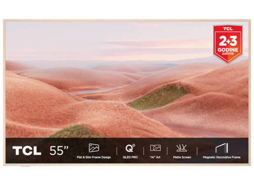 TCL QLED TV 55" 55A300W, 4K UHD, 144Hz, Matte Screen, "Ai" Art, Google TV