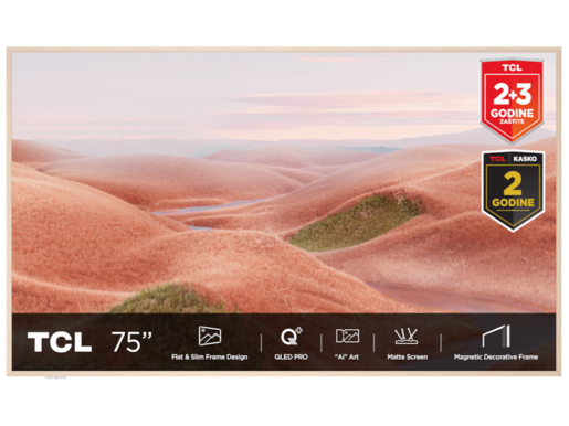 TCL QLED TV 75" 75A300W, 4K UHD, 144Hz, Matte Screen, "Ai" Art, Google TV