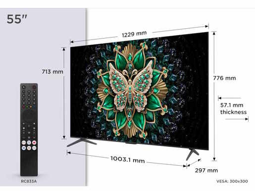 TCL QLED-Mini LED TV 55" 55C6K, 4K UHD, 144Hz, Google TV
