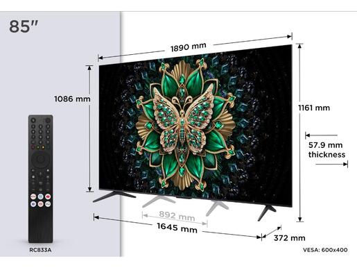 TCL QLED-Mini LED TV 85" 85C6K, 4K UHD, 144Hz, Google TV