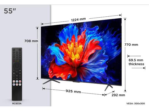 TCL QLED TV 55" 55P8K, 4K UHD, 144Hz, Google TV