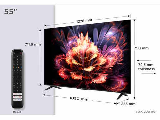 TCL LED TV 55" 55V6C, 4K UHD, 60Hz, Google TV