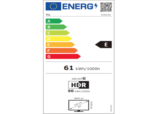 TCL LED TV 55" 55V6C, 4K UHD, 60Hz, Google TV