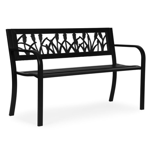 MULTIGARDEN Metalna baštenska klupa 120×50 cm sa dekorativnim naslonom, crna - WYI-XG279