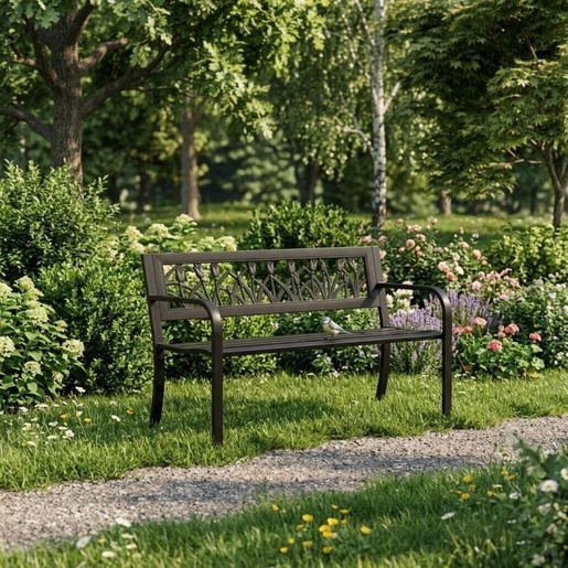MULTIGARDEN Metalna baštenska klupa 120×50 cm sa dekorativnim naslonom, crna - WYI-XG279