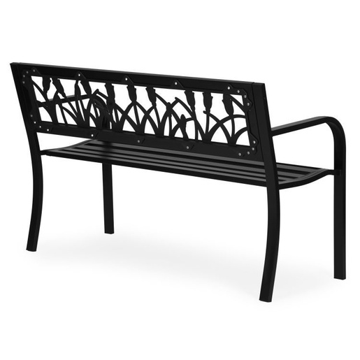 MULTIGARDEN Metalna baštenska klupa 120×50 cm sa dekorativnim naslonom, crna - WYI-XG279