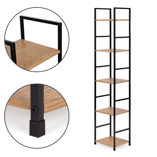 ModernHome Drvena polica sa metalnim okvirom u LOFT stilu, 5 nivoa, u boji hrasta - CWJ3024144L WO